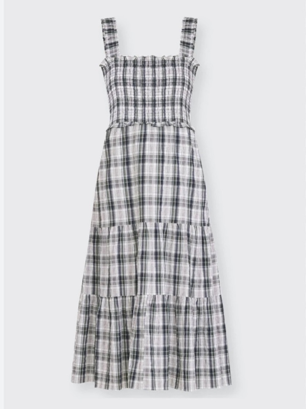 Veronica Beard Ziada Smocked Sleeveless Plaid Midi Dress